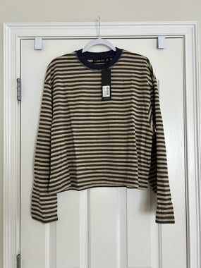 Lioness Navy & Beige Striped Crewneck Long Sleeve Tee
